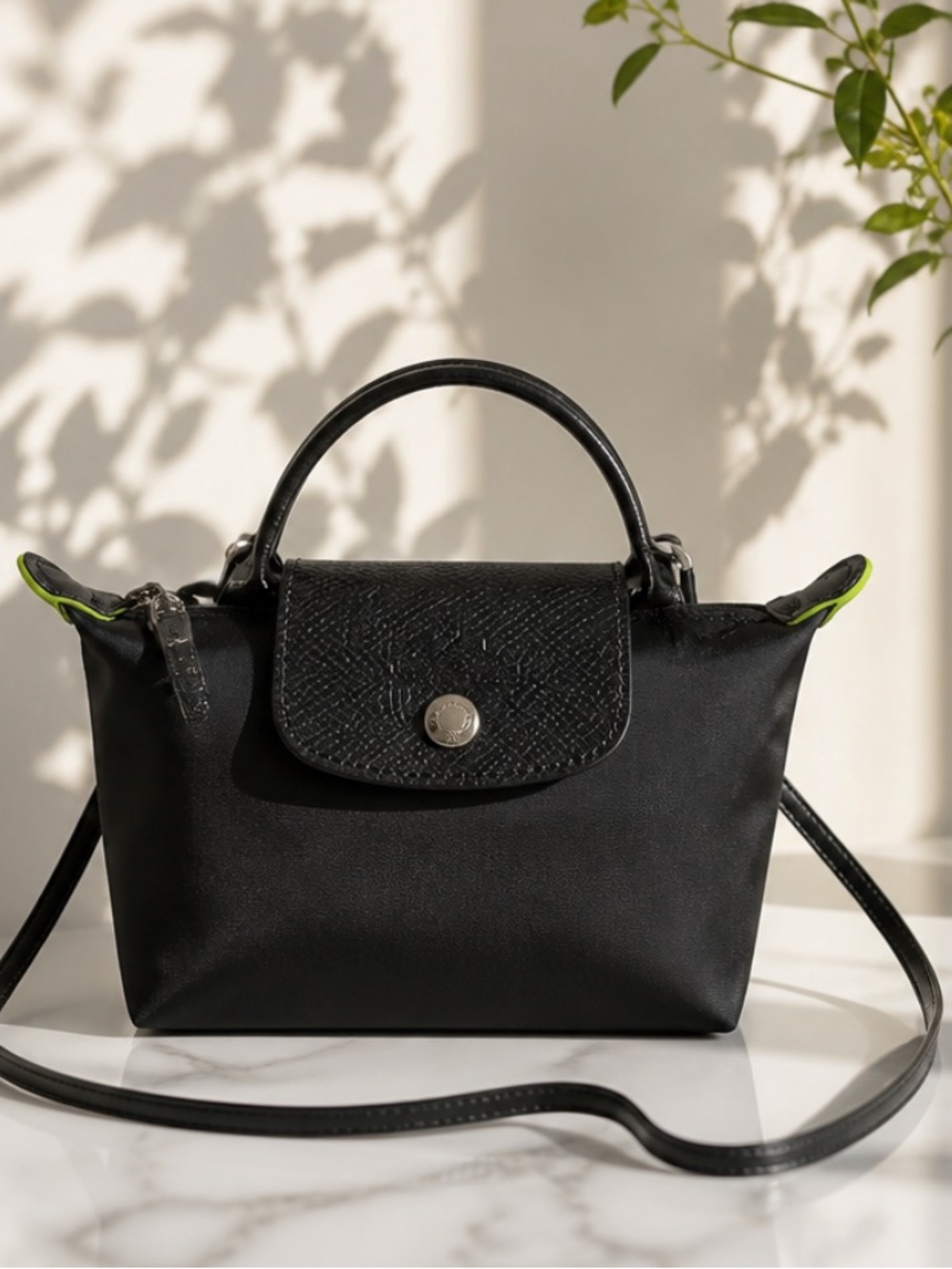 NWOT Longchamp Le Pliage  Mini Top-Handle Crossbody Black/Silver Hardware - Picture 2 of 15